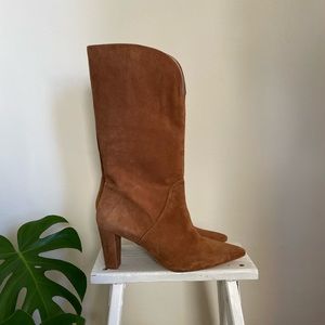 Zara suede tall boots pointed toe Spain western brown 40